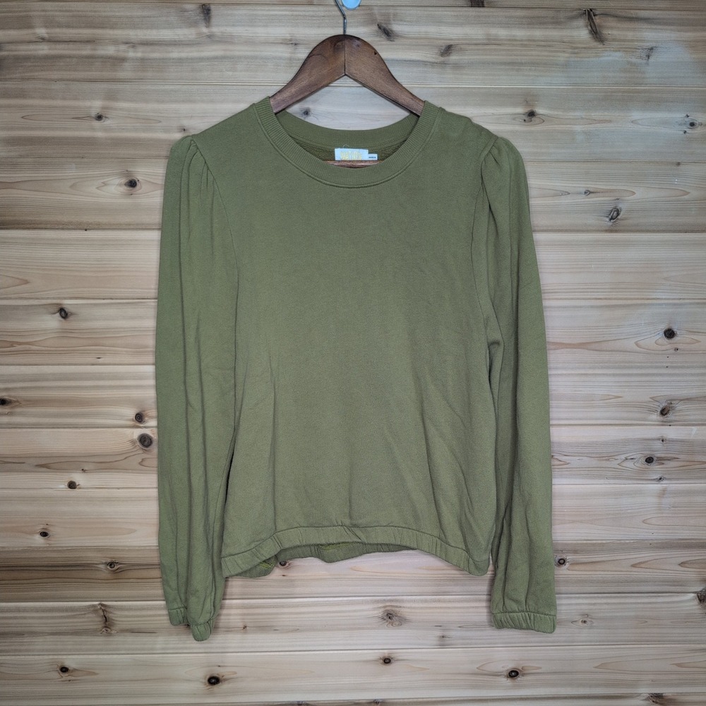 Nation LTD Olive Green Puff Sleeve Cotton Fleece Sweatshirt 1252FL Large F21